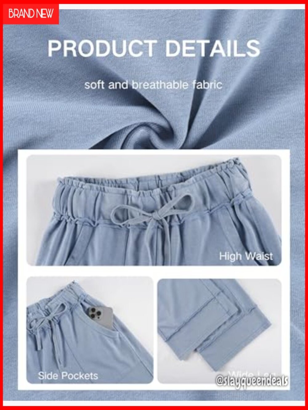 Wide Leg Sweatpants with Pockets Elastic Waist High Rise Palazzo Pants - Picture 5 of 7